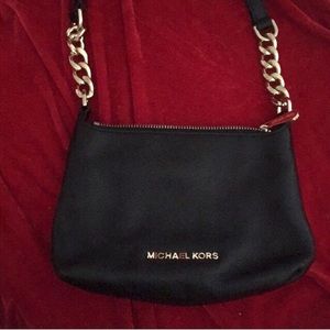 Michael Kors black leather gold chain crossbody